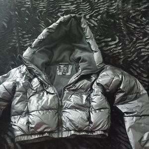 Kids Shiny Black Puffer Jacket